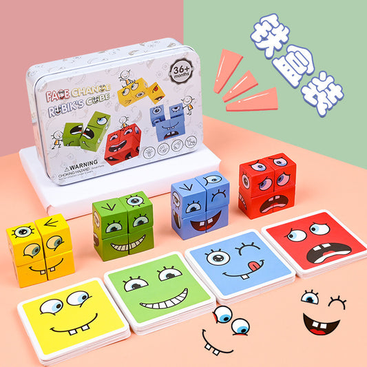 Douyin popular children's fun multi-person interactive DIY focused toys face-changing Rubik's cube building blocks children's toys wholesale